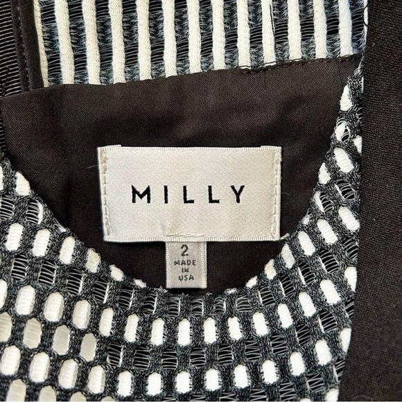 Milly Mesh Helix Colorblock Sheath Dress Black and White Two Tone Sheath Size 2 - Picture 8 of 10